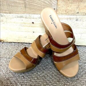 Faded Glory size 8 Tan and Brown Espadrille Cork Wedge Sandals